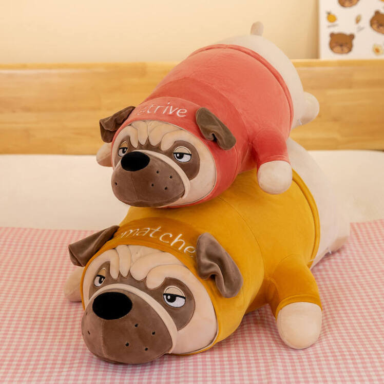 عروسک بالشتی سگ بولداگ، طول 90 سانتی‌متر، رویه پولیشی مخمل نانو زیپ‌دار، الیاف ویسکوز پنبه (عروسک بالشتی اورجینال خارجی)