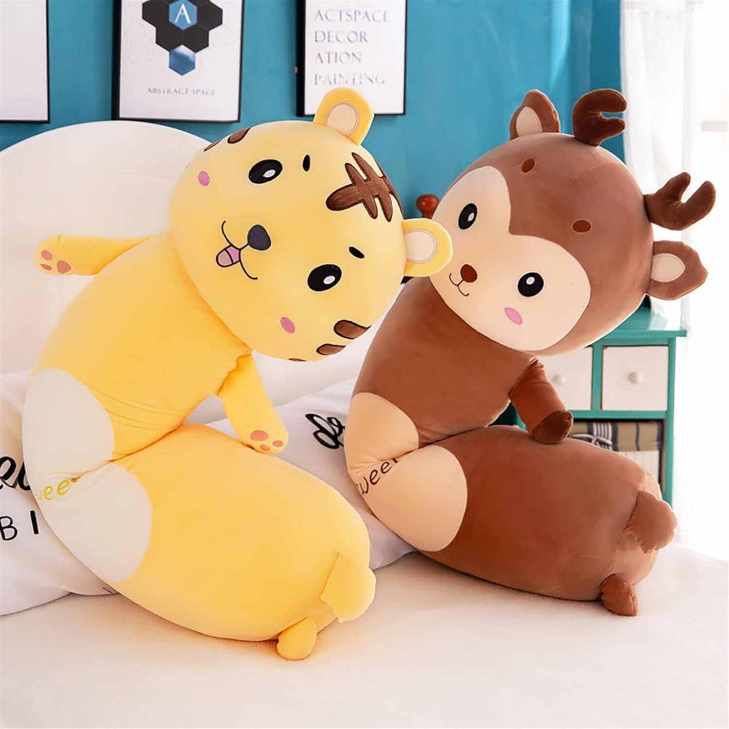  عروسک قدی فانتزی گوزن، زرافه و ببر دراز بلند ۸۰/۱۰۰ سانتی، بالشتی کودک نرم و ترند – پاپو موجود در مشهد و کرج 