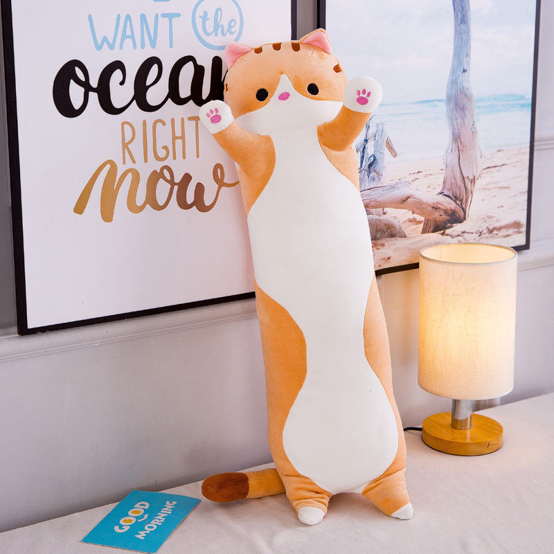  بالش بغلی پولیشی نانو مخمل بچه گربه نارنجی ۹۰ سانتی، عروسک قدی دراز بلند نرم، ماماتوس ارسال به خوی و مرند 