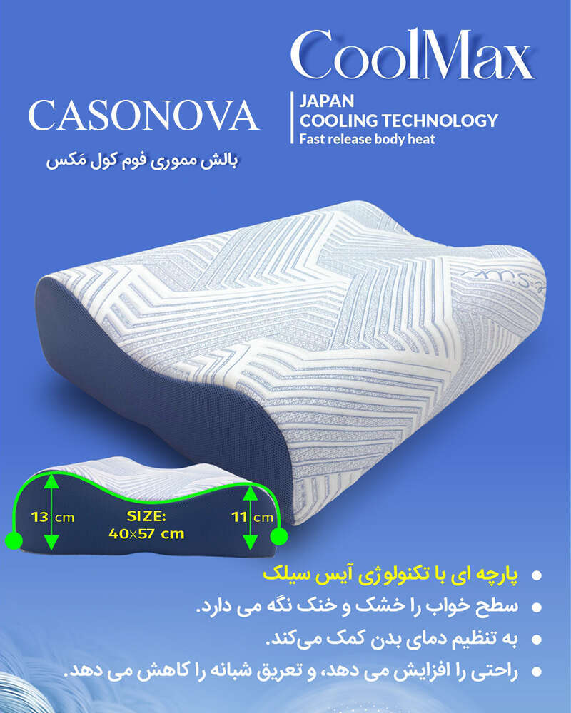  بالش طبی مموری فوم موج‌دار کول‌مکس با روبالشی آیس‌ پنبه خنک و قابل تنظیم ارتفاع، هوشمند ماماتوس ارسال به دماوند و کازرون 